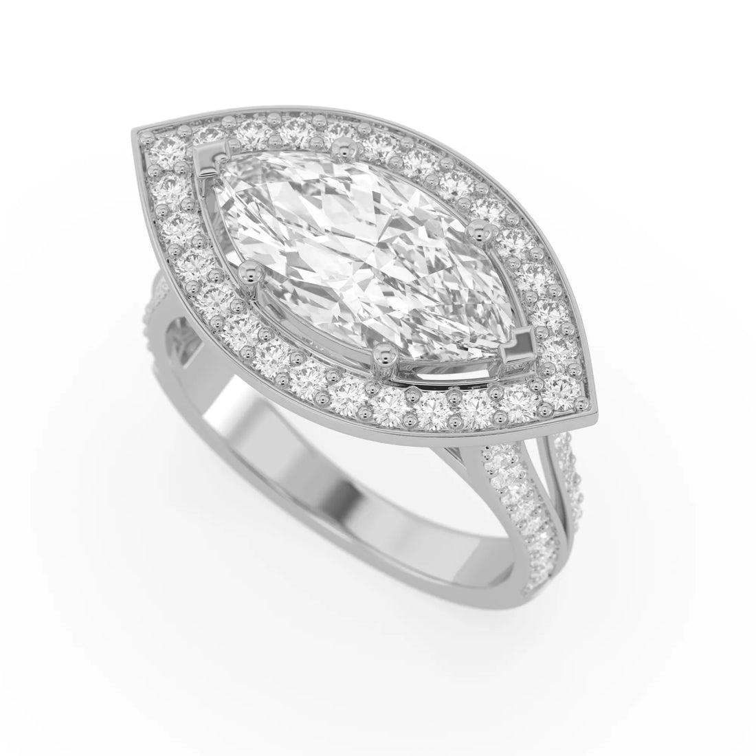OctaPearl Marquise Halo Lab Grown Diamond Split Shank Pave Engagement Ring