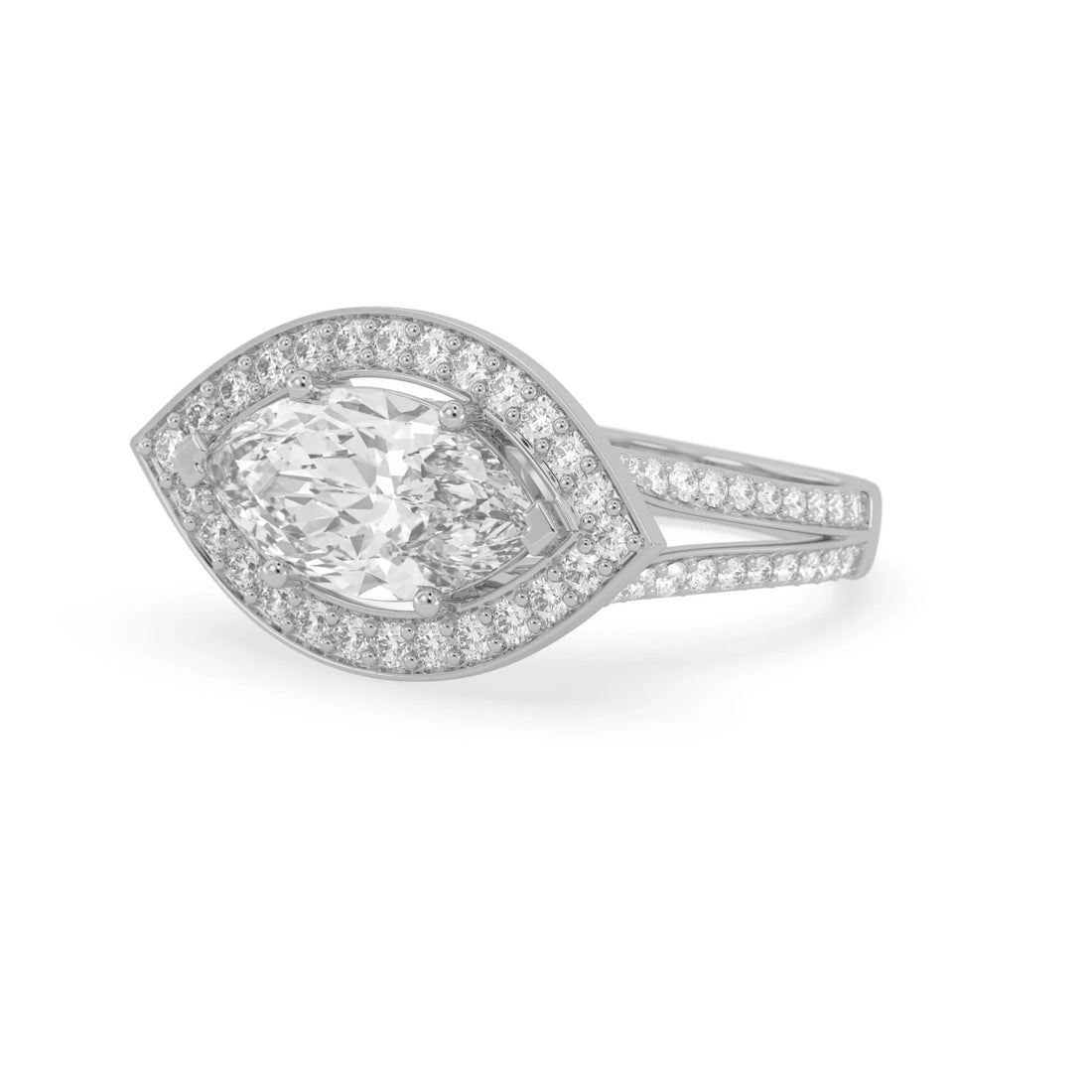 OctaPearl Marquise Halo Lab Grown Diamond Split Shank Pave Engagement Ring