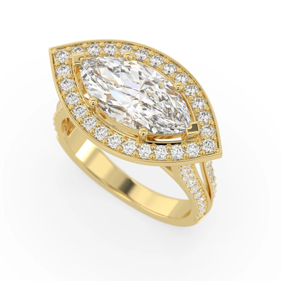 OctaPearl Marquise Halo Lab Grown Diamond Split Shank Pave Engagement Ring