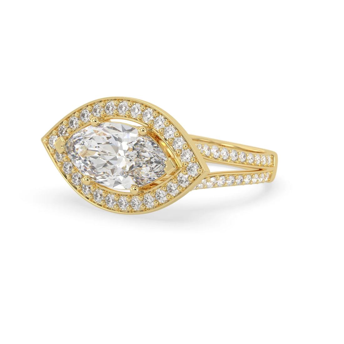 OctaPearl Marquise Halo Lab Grown Diamond Split Shank Pave Engagement Ring
