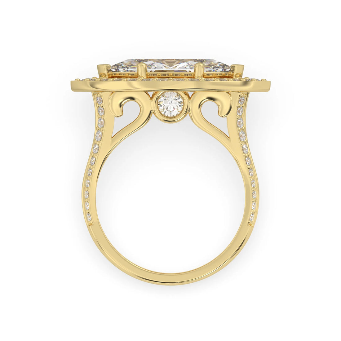 OctaPearl Marquise Halo Lab Grown Diamond Split Shank Pave Engagement Ring