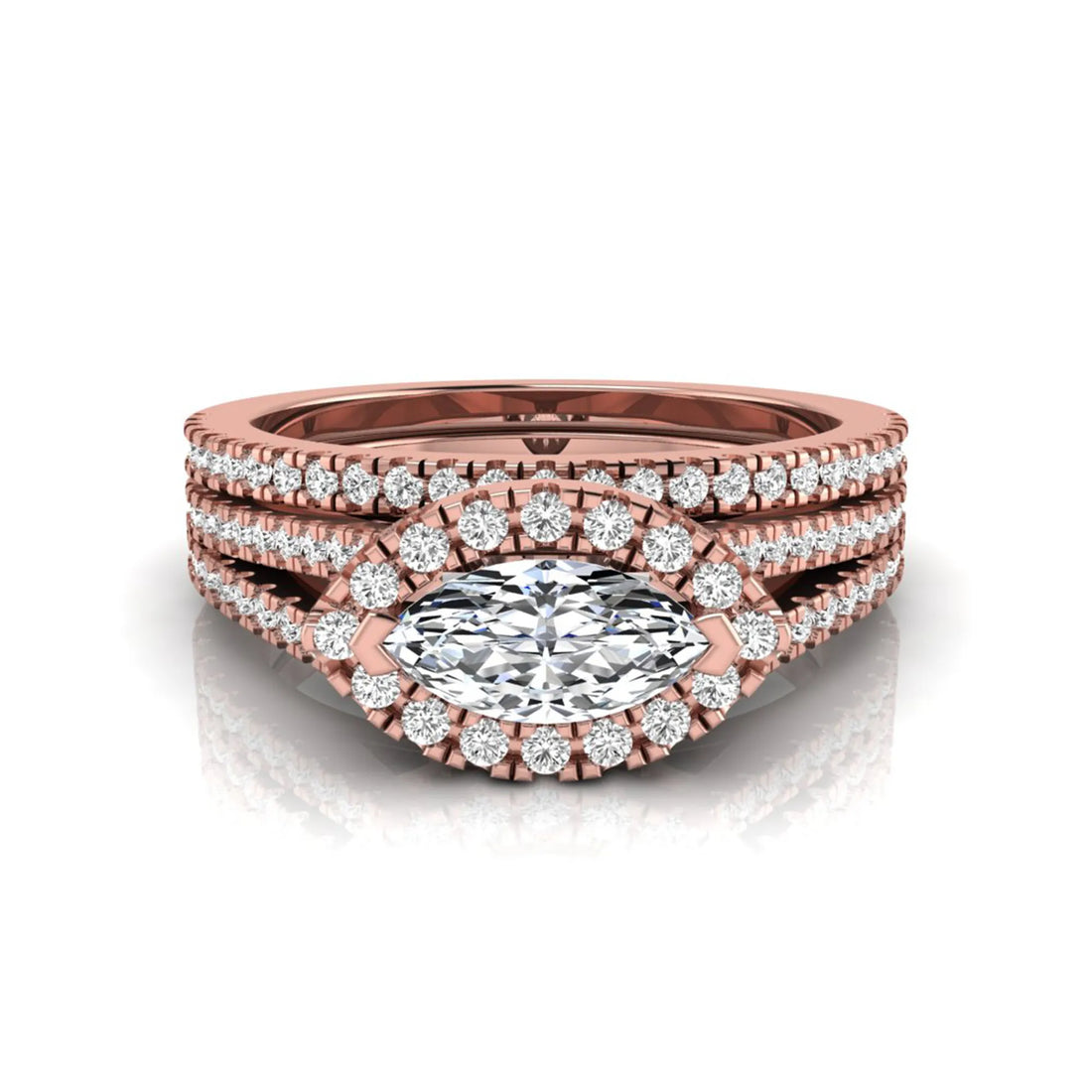 OctaPearl Marquise Cut Halo Split Shank Lab Grown Diamond Engagement Ring Set