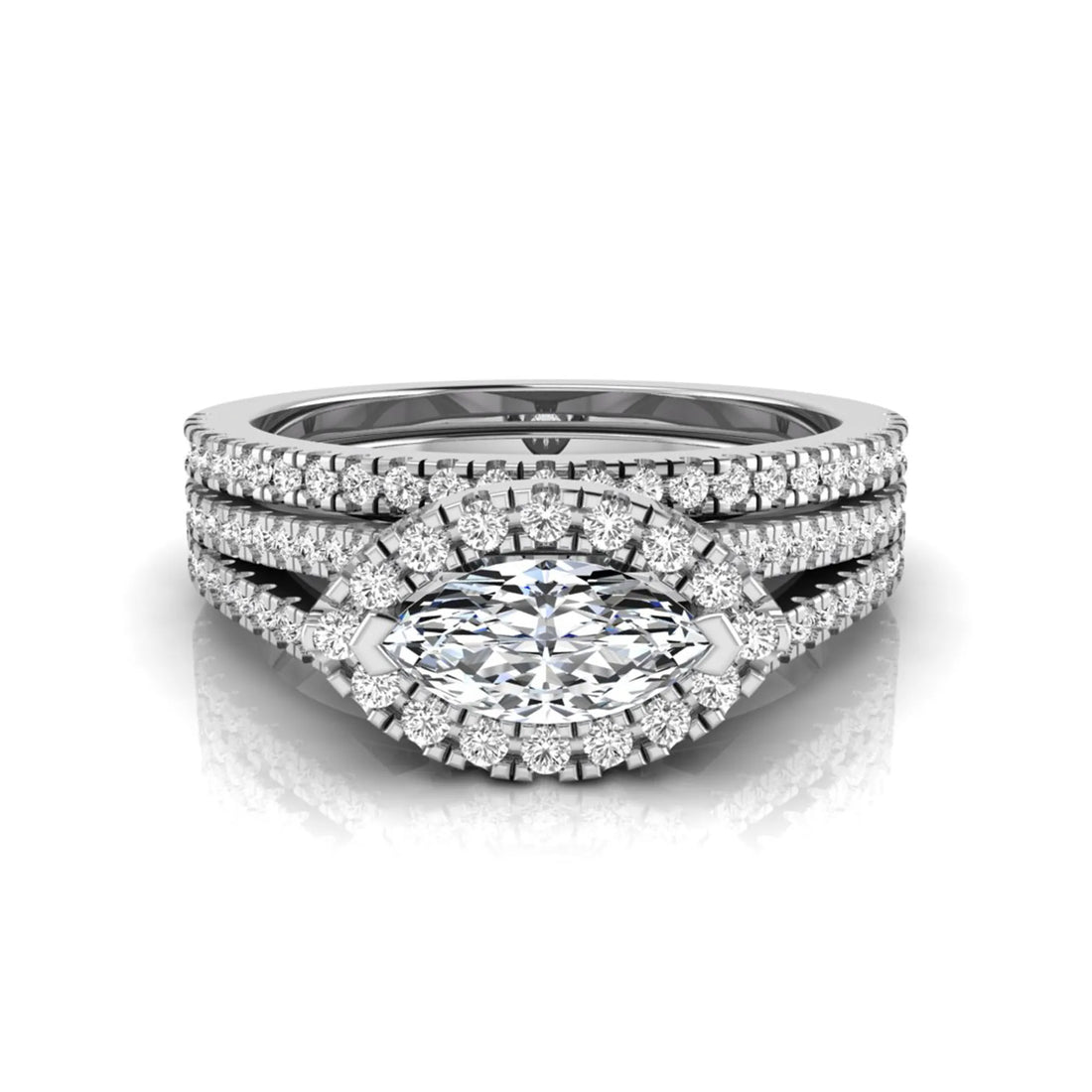 OctaPearl Marquise Cut Halo Split Shank Lab Grown Diamond Engagement Ring Set