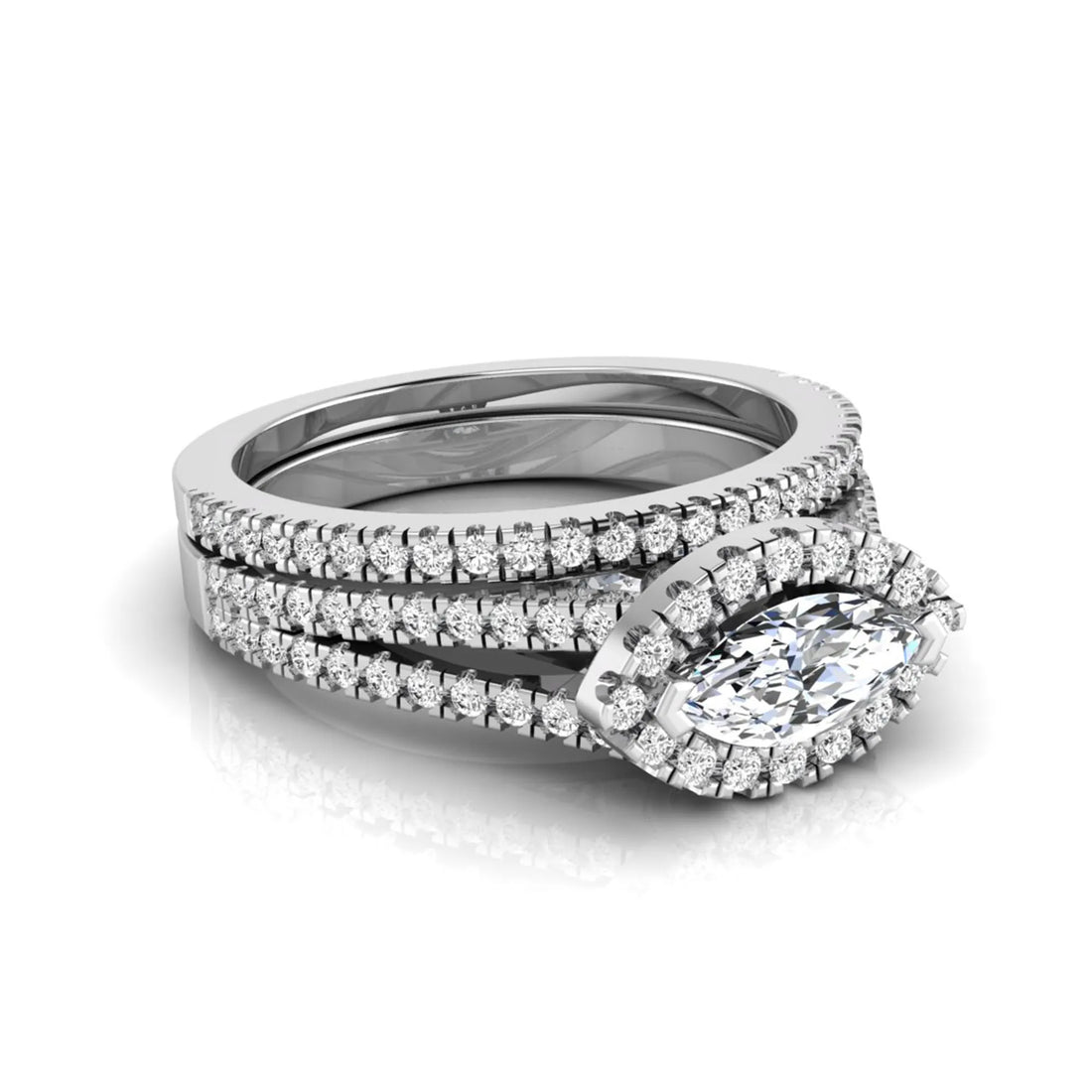 OctaPearl Marquise Cut Halo Split Shank Lab Grown Diamond Engagement Ring Set
