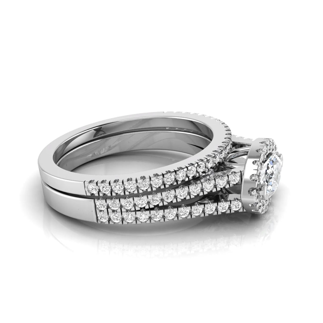 OctaPearl Marquise Cut Halo Split Shank Lab Grown Diamond Engagement Ring Set
