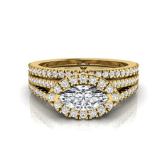 OctaPearl Marquise Cut Halo Split Shank Lab Grown Diamond Engagement Ring Set