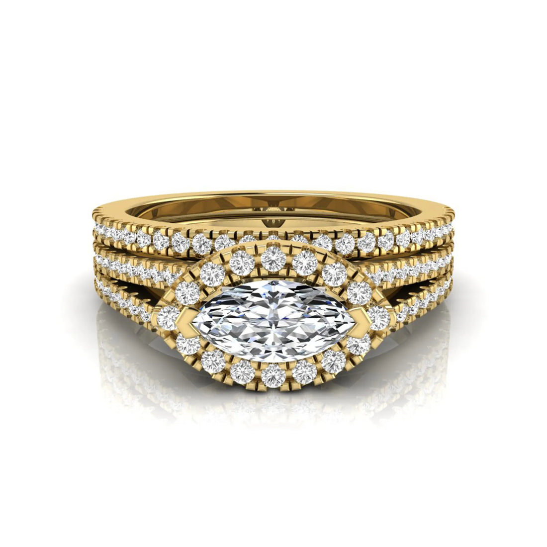 OctaPearl Marquise Cut Halo Split Shank Lab Grown Diamond Engagement Ring Set