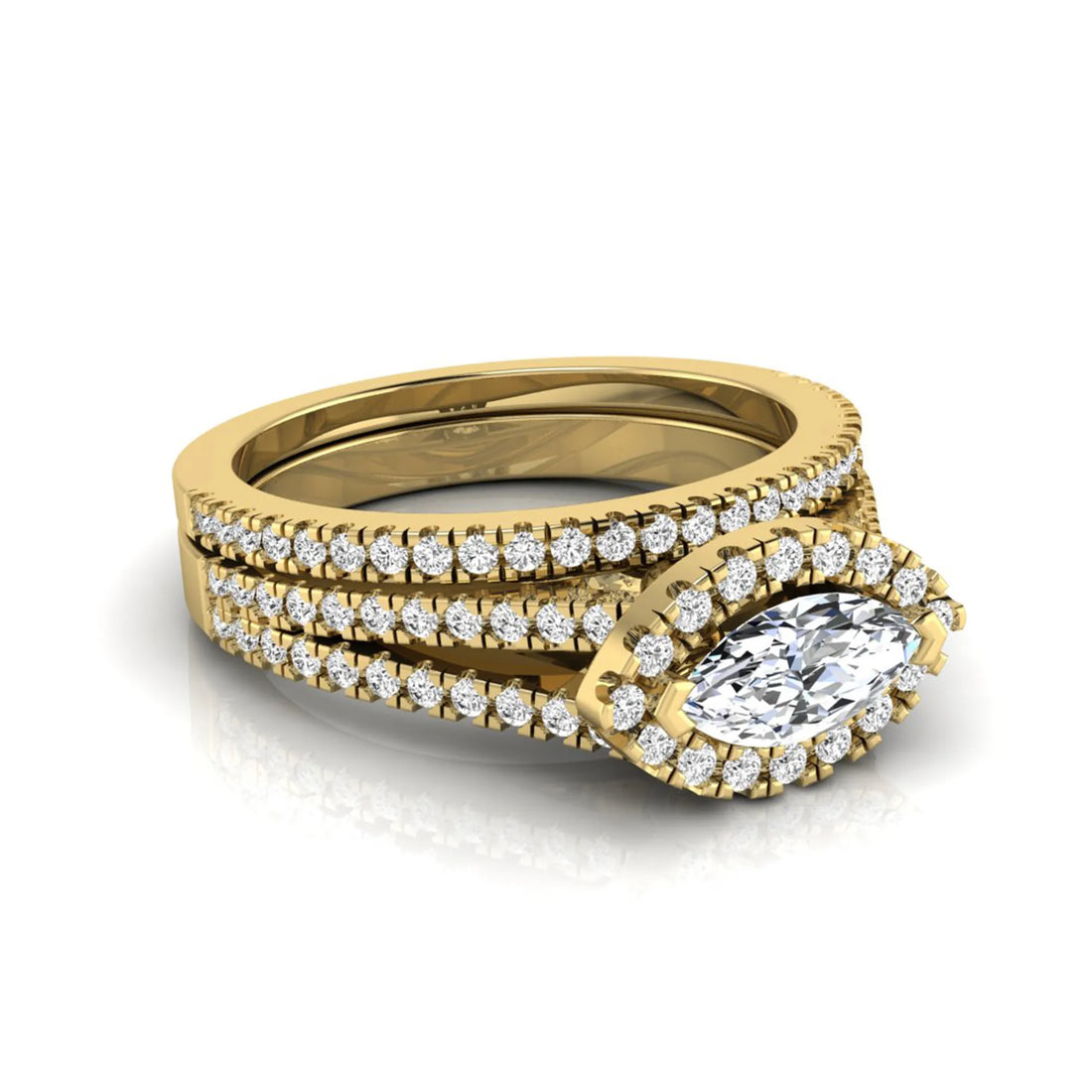 OctaPearl Marquise Cut Halo Split Shank Lab Grown Diamond Engagement Ring Set