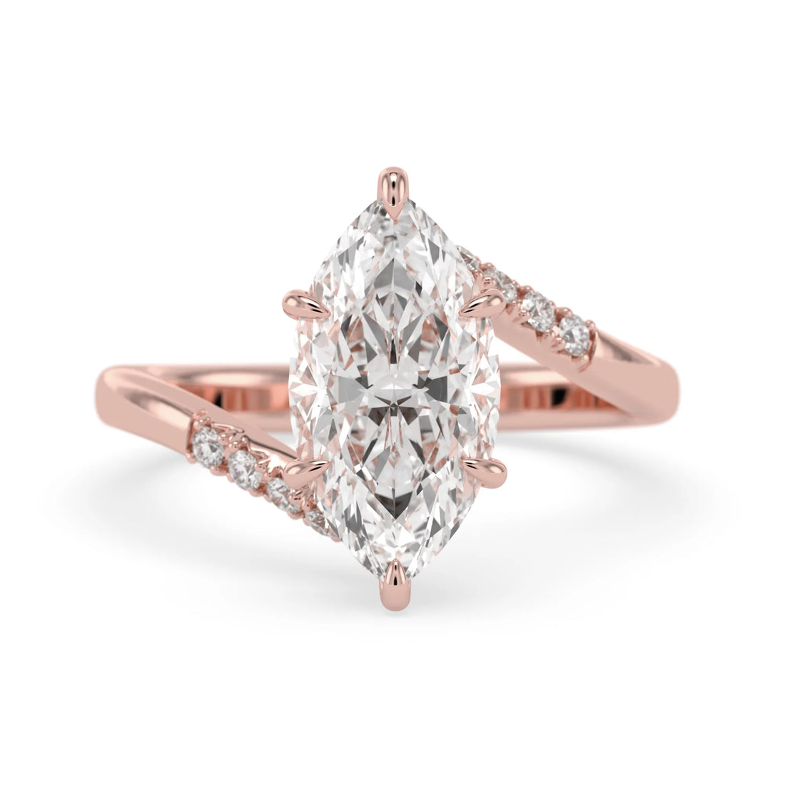 OctaPearl 1.5 ct Marquise Hidden Halo Lab Grown Diamond Bypass Pave Engagement Ring