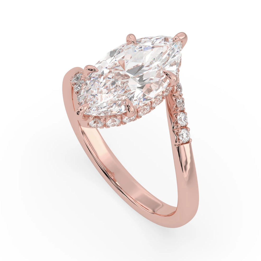 OctaPearl 1.5 ct Marquise Hidden Halo Lab Grown Diamond Bypass Pave Engagement Ring