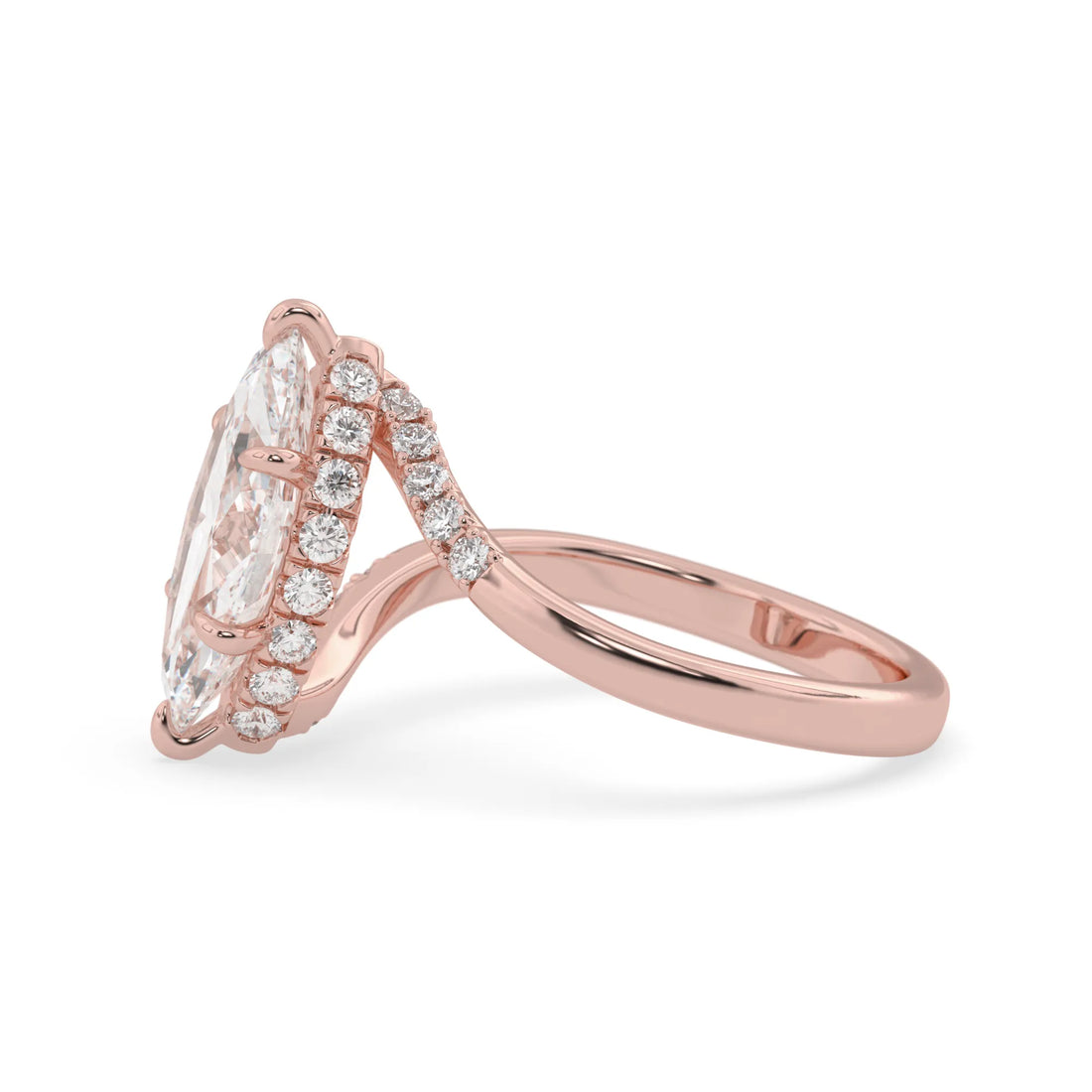 OctaPearl 1.5 ct Marquise Hidden Halo Lab Grown Diamond Bypass Pave Engagement Ring