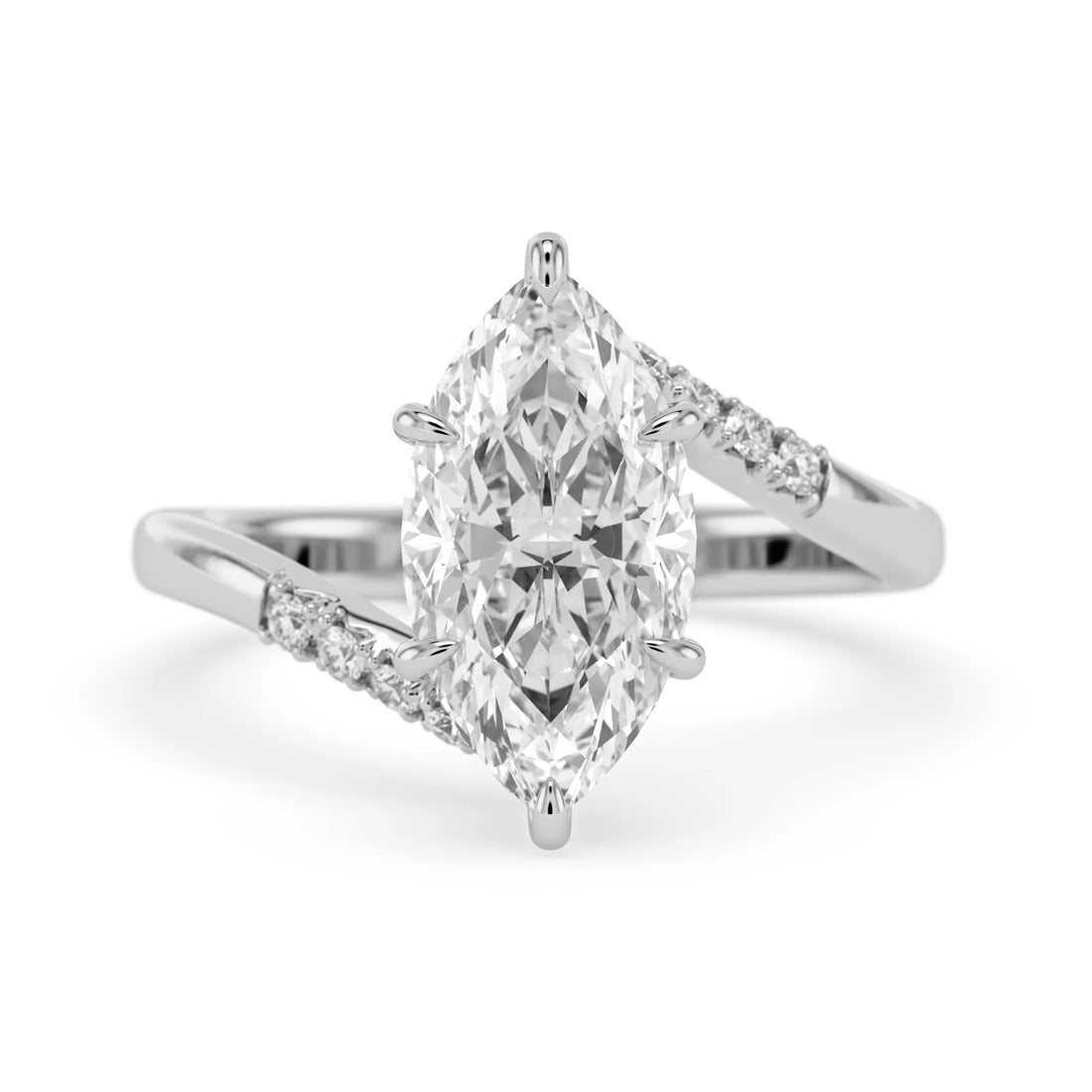 OctaPearl 1.5 ct Marquise Hidden Halo Lab Grown Diamond Bypass Pave Engagement Ring
