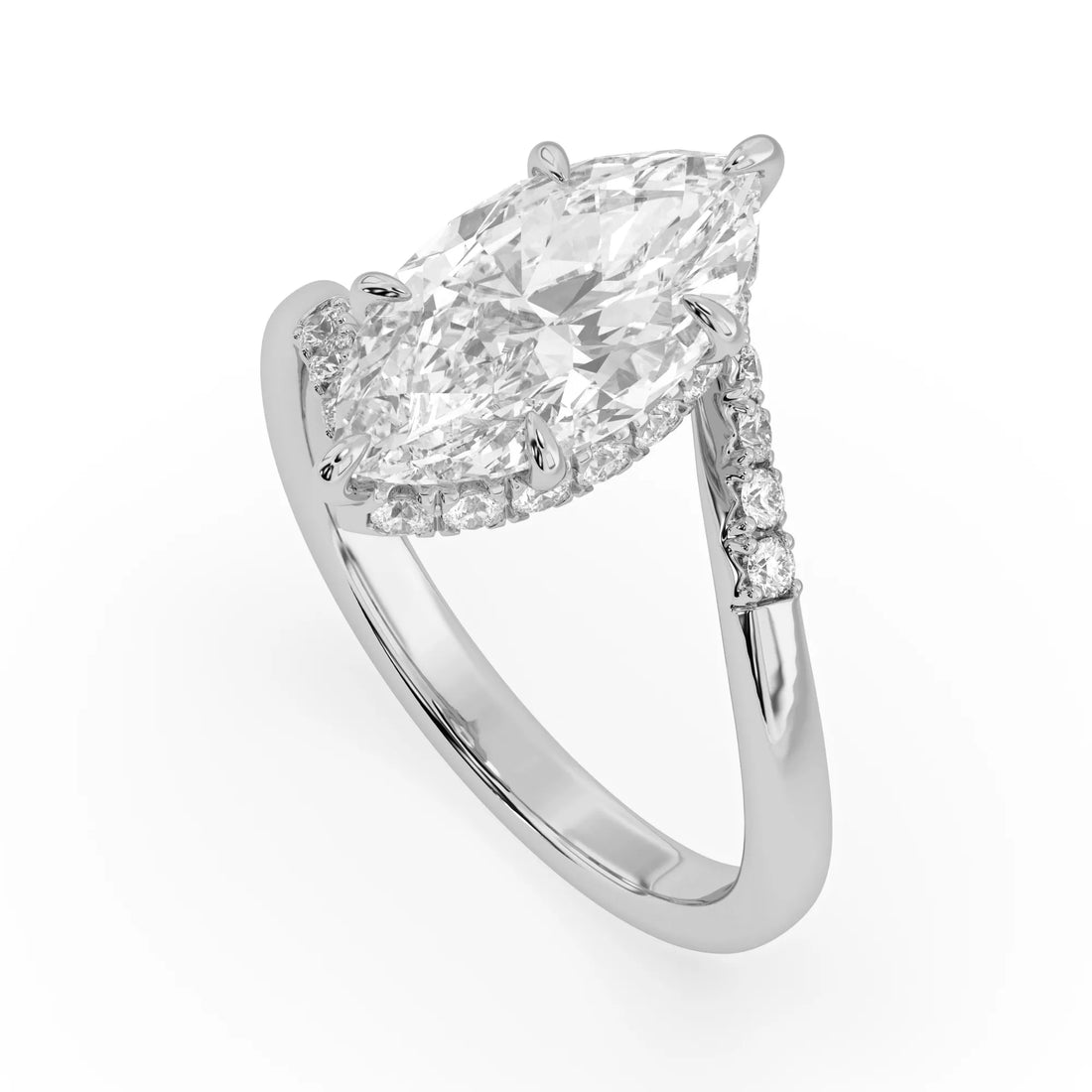OctaPearl 1.5 ct Marquise Hidden Halo Lab Grown Diamond Bypass Pave Engagement Ring