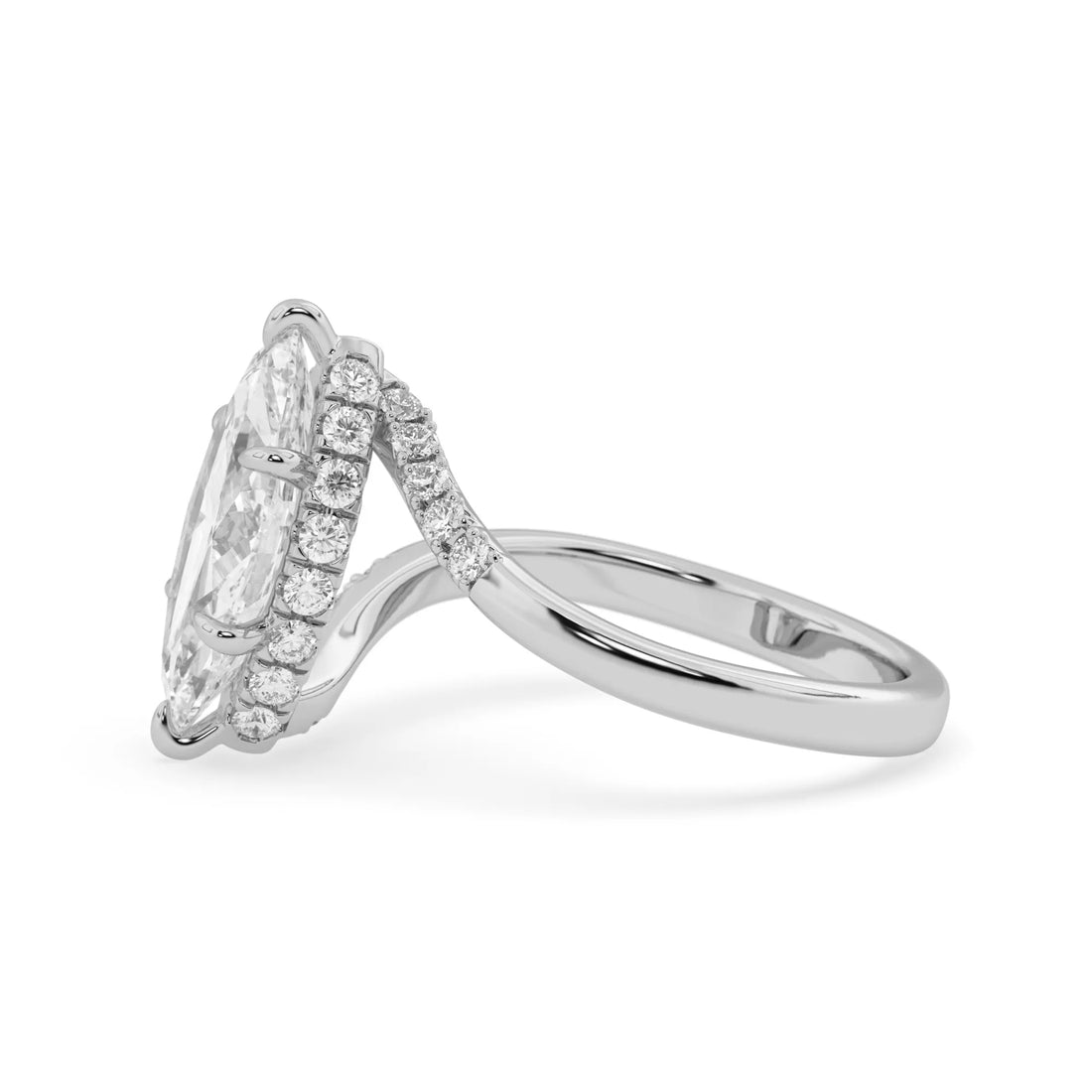 OctaPearl 1.5 ct Marquise Hidden Halo Lab Grown Diamond Bypass Pave Engagement Ring