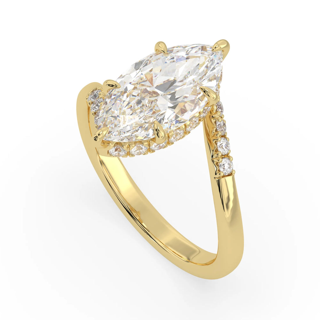 OctaPearl 1.5 ct Marquise Hidden Halo Lab Grown Diamond Bypass Pave Engagement Ring