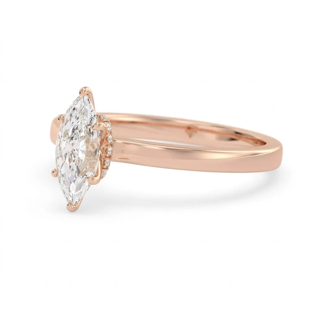 OctaPearl 1 ct Marquise Cut Hidden Halo Lab Grown Diamond Solitaire Engagement Ring