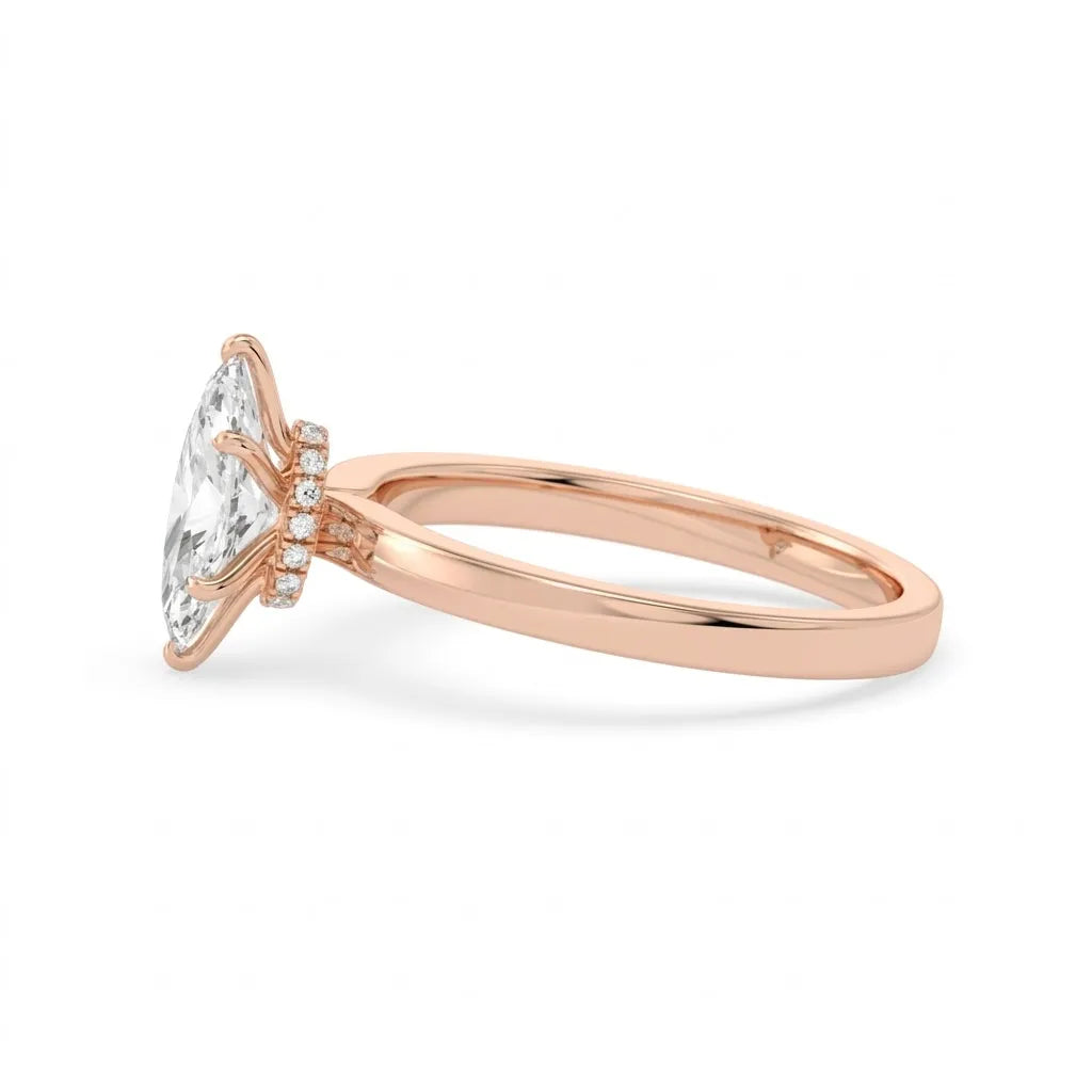 OctaPearl 1 ct Marquise Cut Hidden Halo Lab Grown Diamond Solitaire Engagement Ring