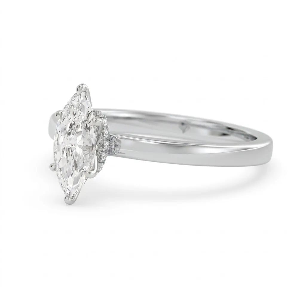 OctaPearl 1 ct Marquise Cut Hidden Halo Lab Grown Diamond Solitaire Engagement Ring
