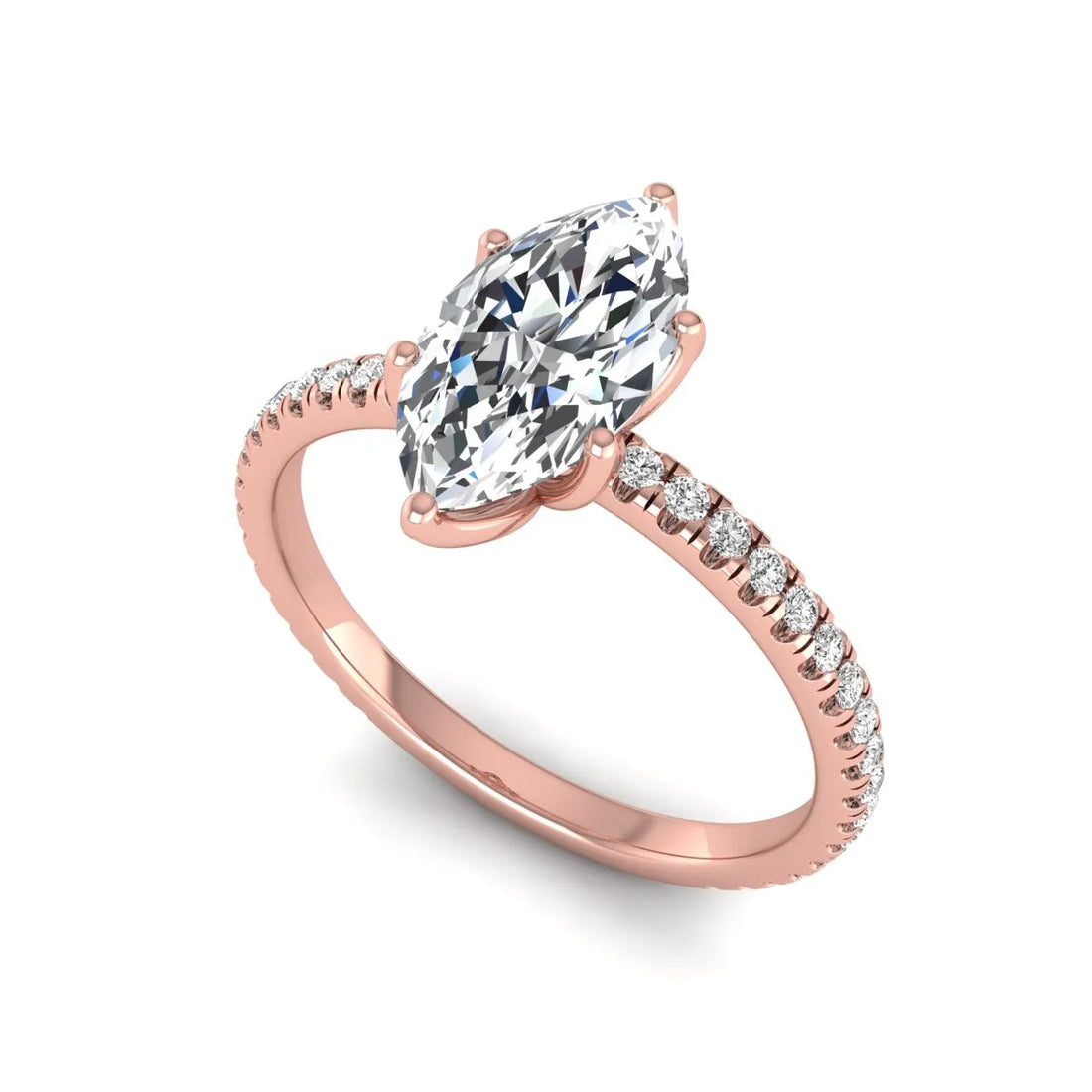 OctaPearl 1.5 ct Marquise Cut Lab Grown Diamond Engagement Ring with Pavé Band