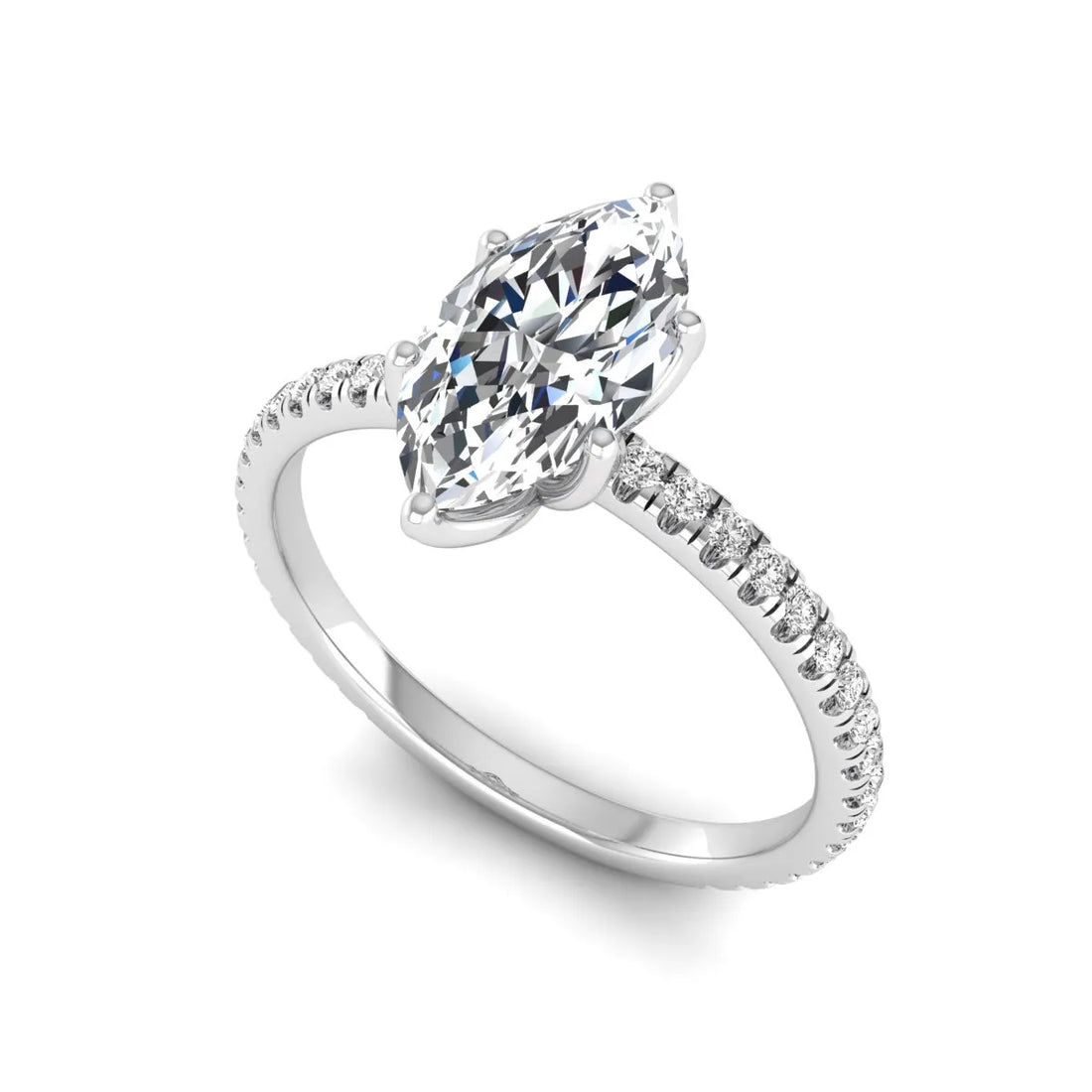 OctaPearl 1.5 ct Marquise Cut Lab Grown Diamond Engagement Ring with Pavé Band