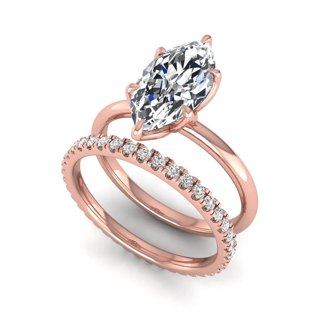 OctaPearl 2 ct Marquise Cut Lab Grown Diamond Pave Wedding Bridal Ring Set