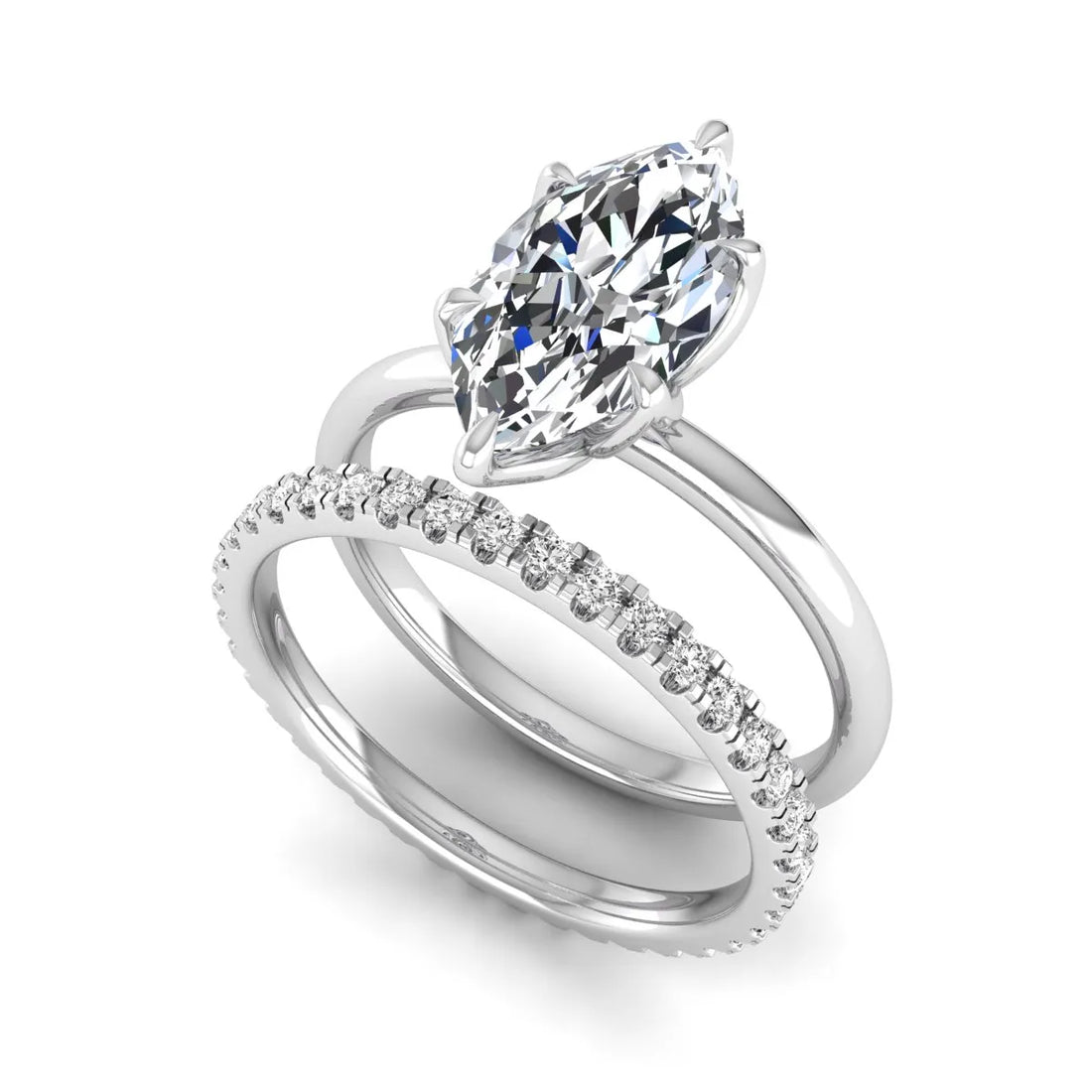 OctaPearl 2 ct Marquise Cut Lab Grown Diamond Pave Wedding Bridal Ring Set