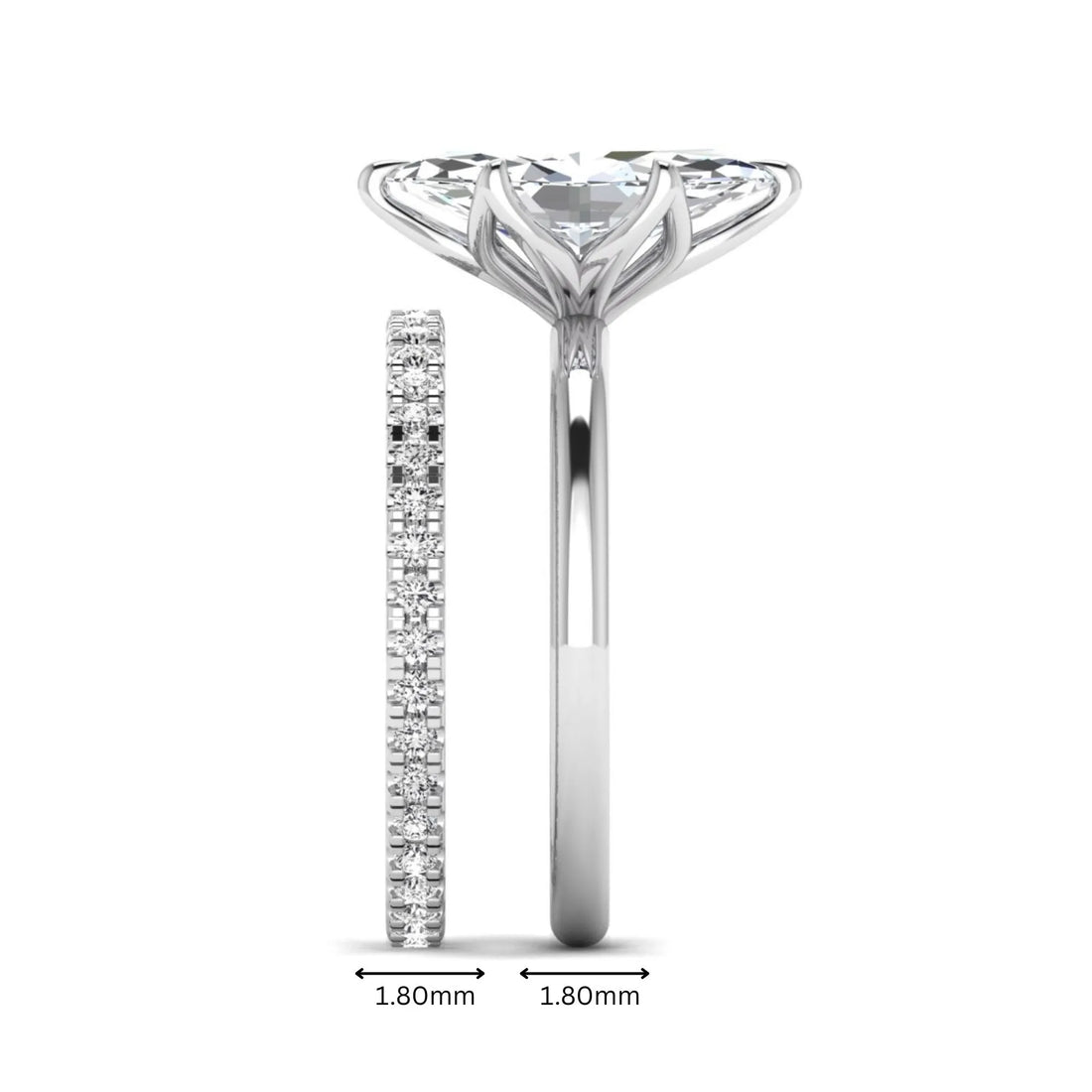 OctaPearl 2 ct Marquise Cut Lab Grown Diamond Pave Wedding Bridal Ring Set