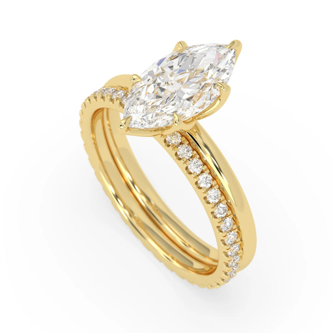 OctaPearl 2 ct Marquise Cut Lab Grown Diamond Pave Wedding Bridal Ring Set