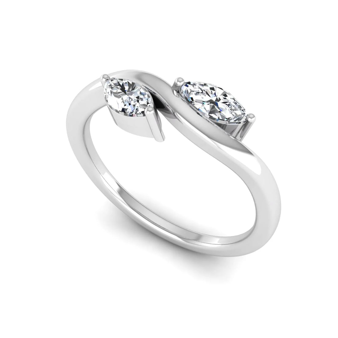 OctaPearl Marquise Leaf Inspire Lab Grown Diamond Two Stone Engagement Ring