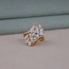 6.50 CT Marquise Moissanite Pave Wedding Bridal Ring Set | OctaPearl