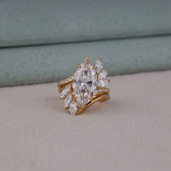 6.50 CT Marquise Moissanite Pave Wedding Bridal Ring Set | OctaPearl
