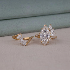 6.50 CT Marquise Moissanite Pave Wedding Bridal Ring Set | OctaPearl - alternate view