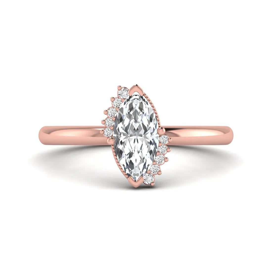 OctaPearl 1 ct Marquise North-South Accent Lab Grown Diamond Engagement Ring