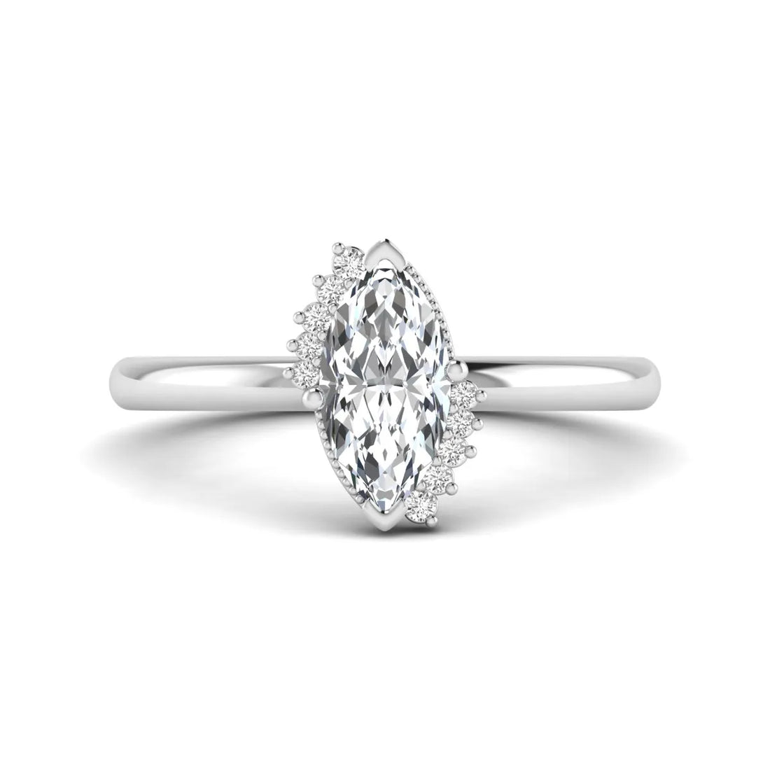 OctaPearl 1 ct Marquise North-South Accent Lab Grown Diamond Engagement Ring