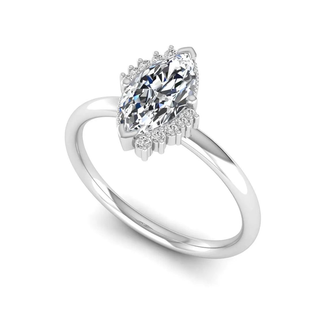 OctaPearl 1 ct Marquise North-South Accent Lab Grown Diamond Engagement Ring