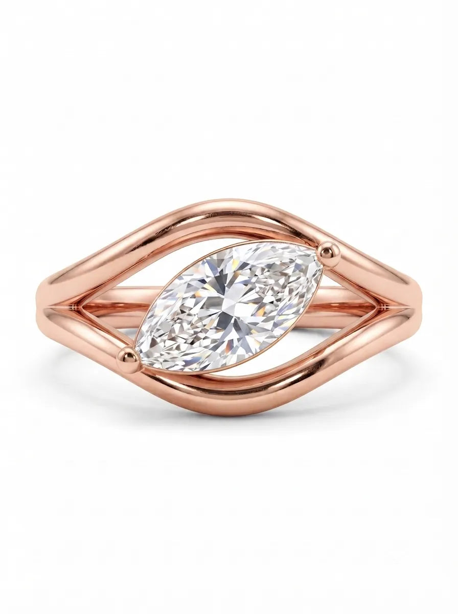 OctaPearl 1 ct Marquise Open Frame Solitaire Lab Grown Diamond Engagement Ring