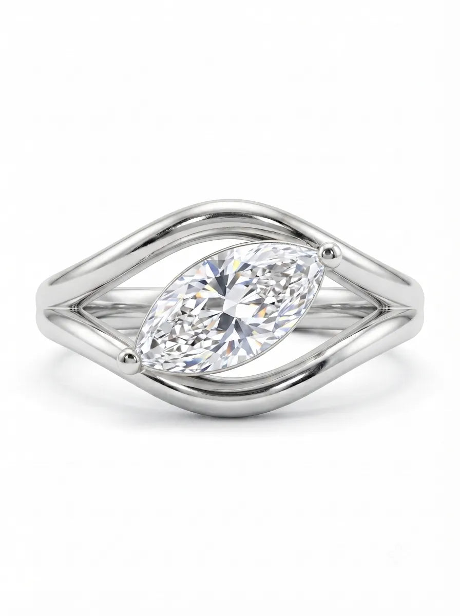 OctaPearl 1 ct Marquise Open Frame Solitaire Lab Grown Diamond Engagement Ring
