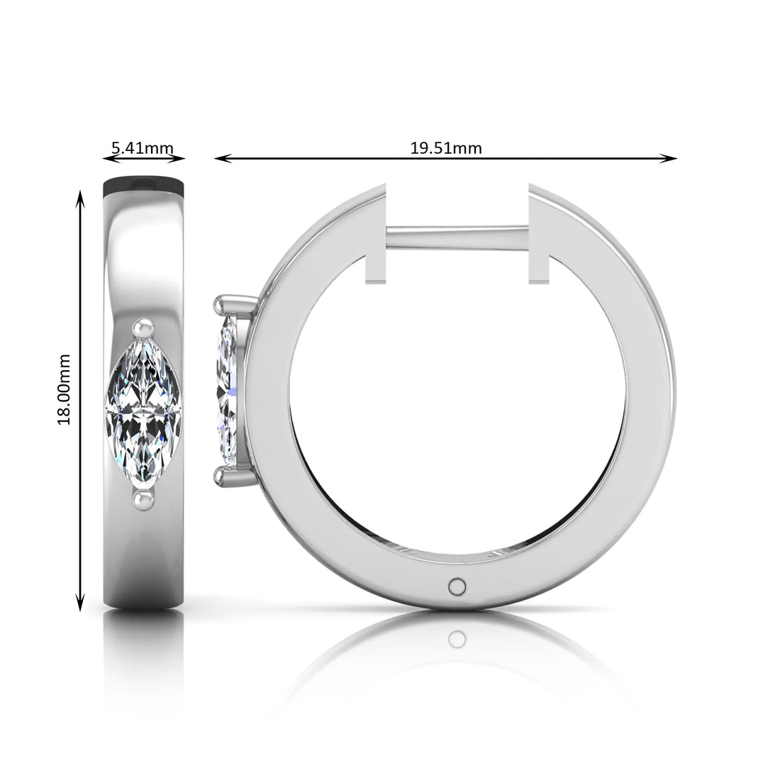 OctaPearl Marquise Prong Set Lab Grown Diamond Huggie Hoop Earrings