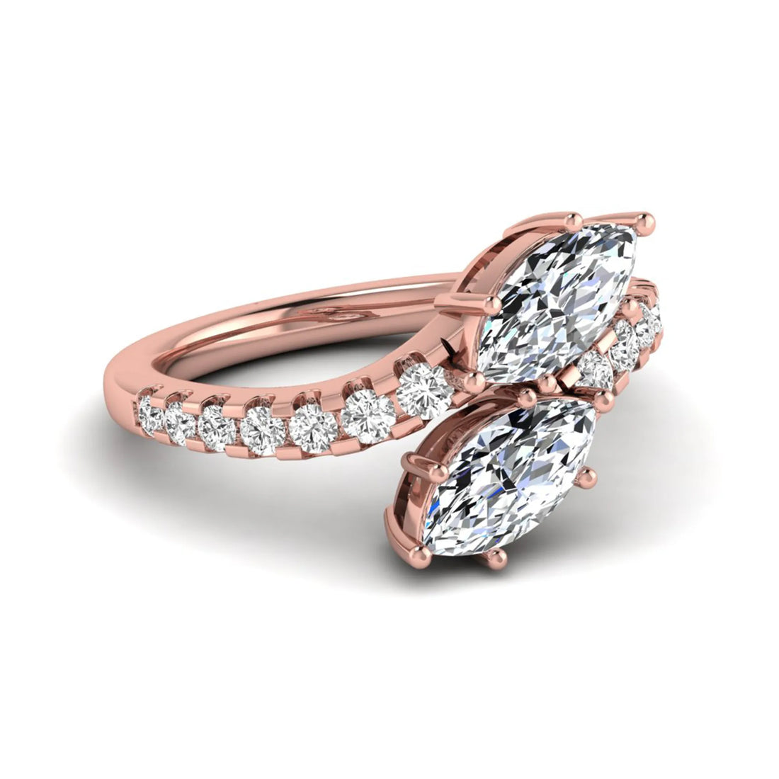 OctaPearl Toi Et Moi Lab Grown Diamond Bypass Shank Engagement Ring
