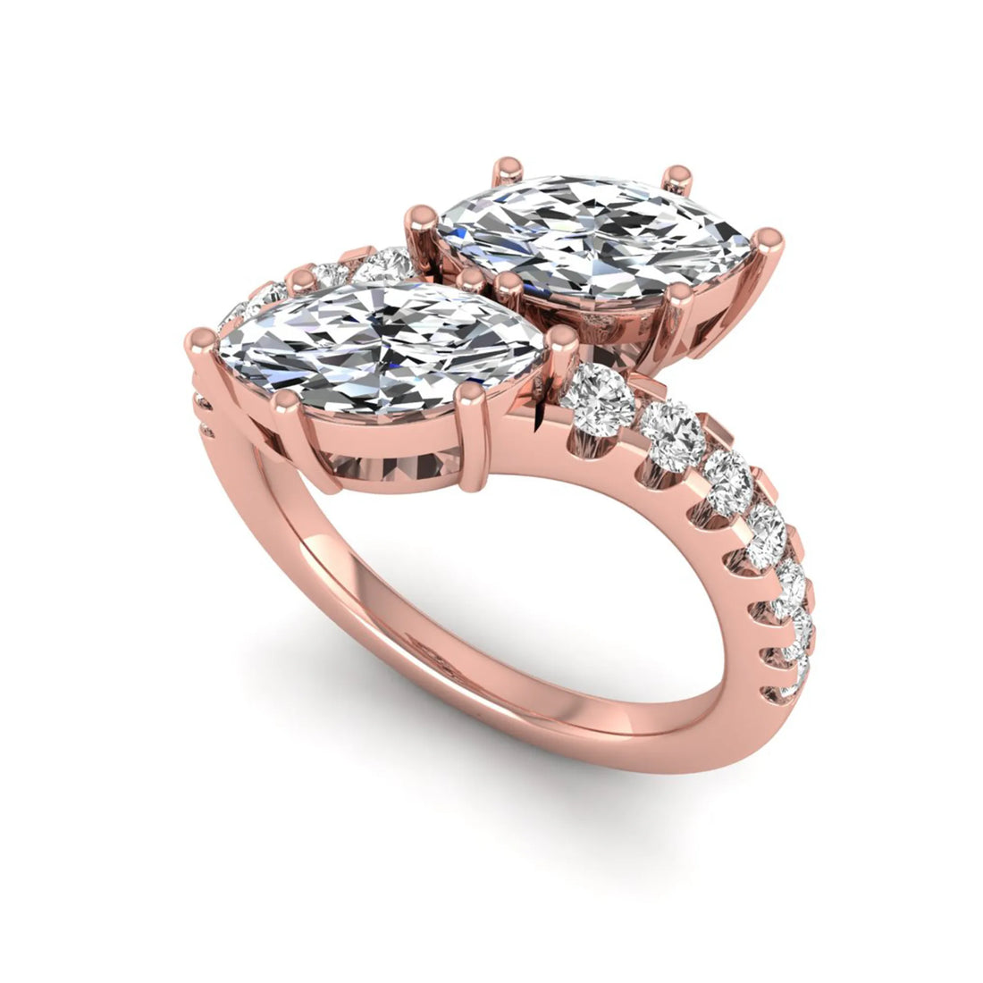 OctaPearl Toi Et Moi Lab Grown Diamond Bypass Shank Engagement Ring