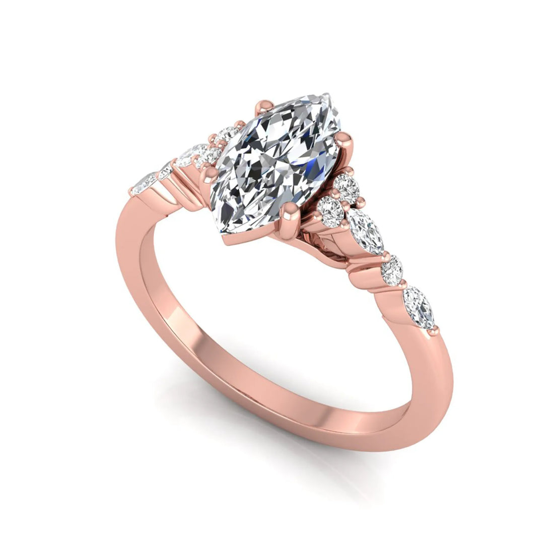 OctaPearl 1 ct Marquise Side Stone Lab Grown Diamond Engagement Ring