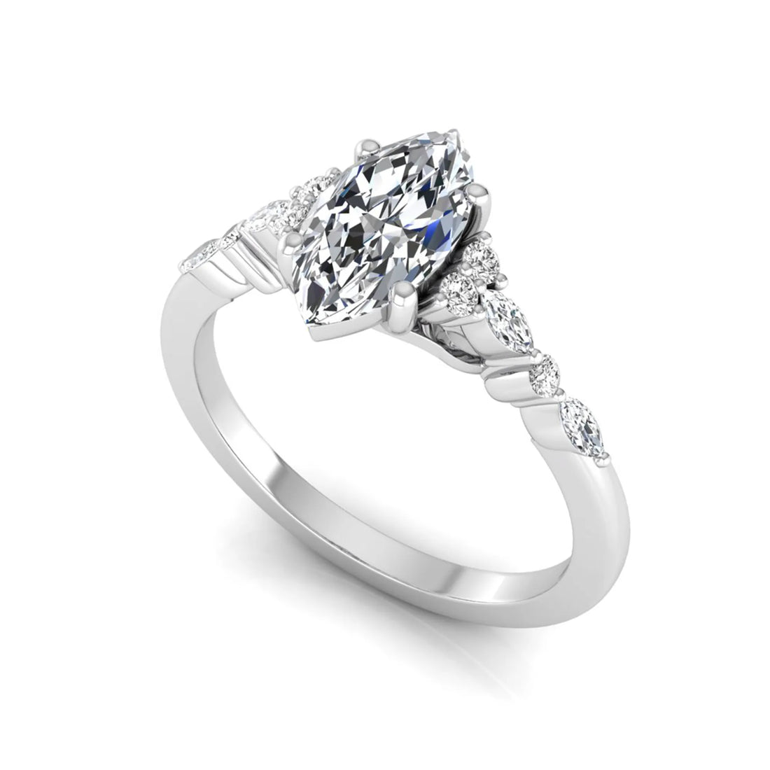 OctaPearl 1 ct Marquise Side Stone Lab Grown Diamond Engagement Ring