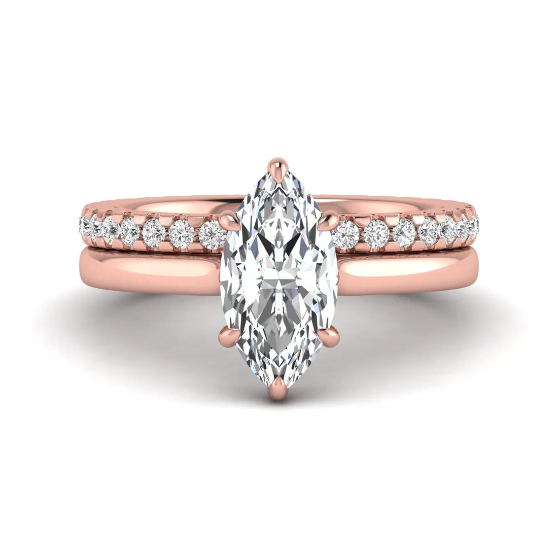 OctaPearl 1.5 ct Marquise Six Prong Lab Grown Diamond Bridal Ring Set with Eternity Band