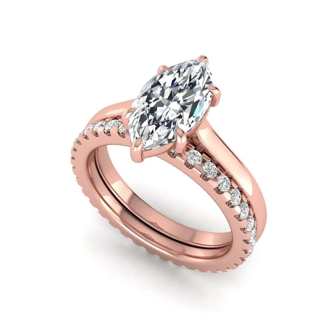 OctaPearl 1.5 ct Marquise Six Prong Lab Grown Diamond Bridal Ring Set with Eternity Band