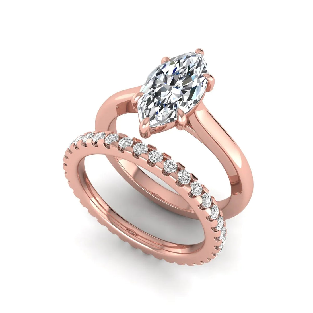 OctaPearl 1.5 ct Marquise Six Prong Lab Grown Diamond Bridal Ring Set with Eternity Band
