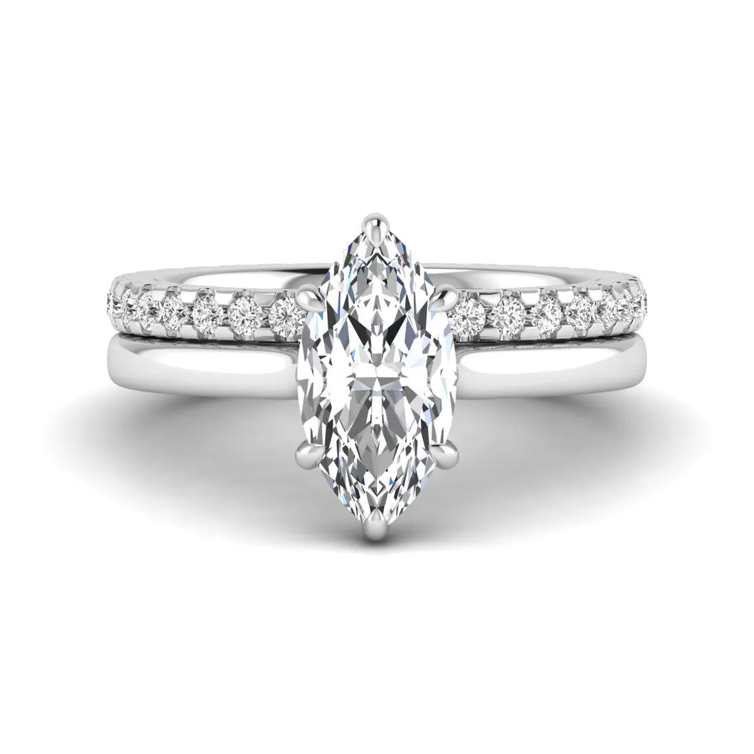 OctaPearl 1.5 ct Marquise Six Prong Lab Grown Diamond Bridal Ring Set with Eternity Band