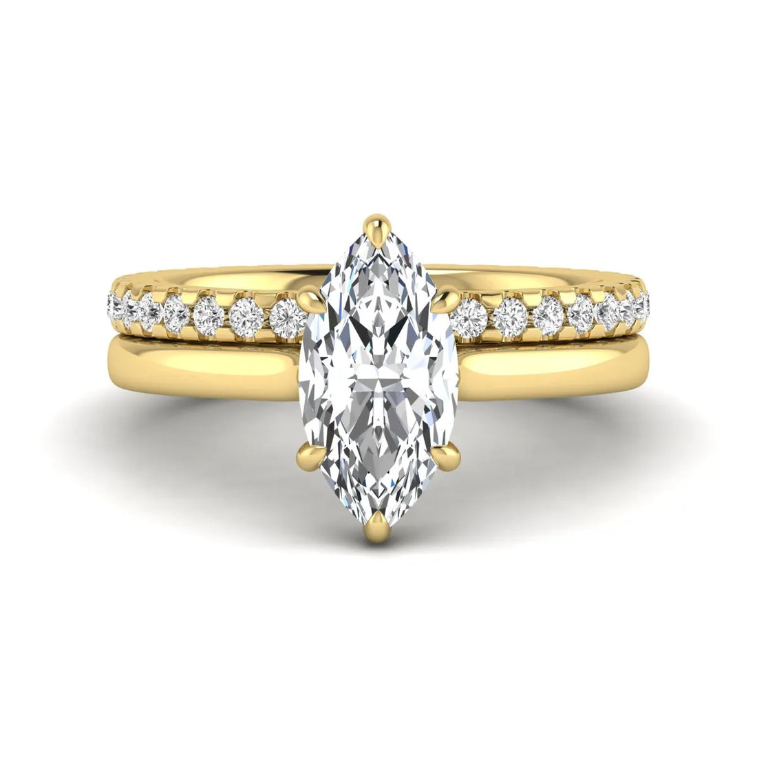 OctaPearl 1.5 ct Marquise Six Prong Lab Grown Diamond Bridal Ring Set with Eternity Band