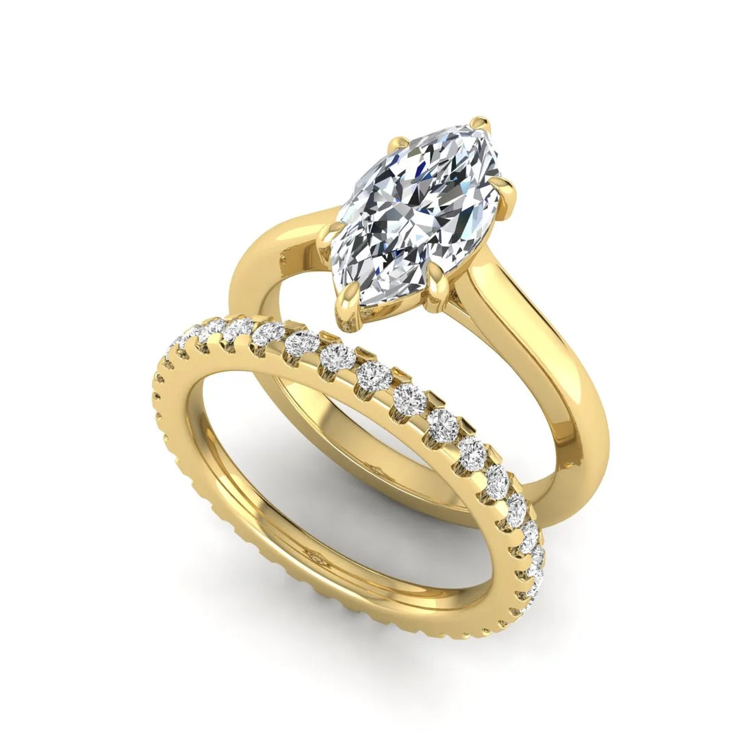 OctaPearl 1.5 ct Marquise Six Prong Lab Grown Diamond Bridal Ring Set with Eternity Band