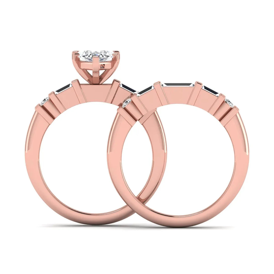 OctaPearl 1.5 ct Marquise Solitaire Lab Grown Diamond Baguette Bridal Ring Set