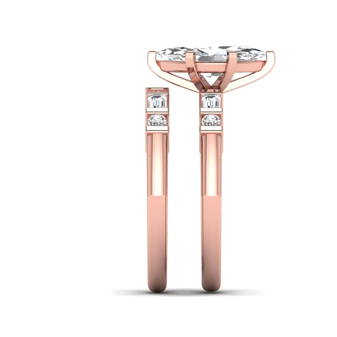 OctaPearl 1.5 ct Marquise Solitaire Lab Grown Diamond Baguette Bridal Ring Set